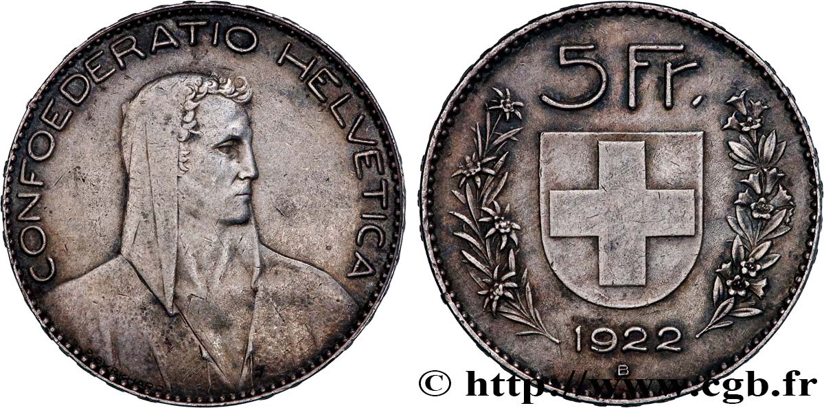 SUISSE 5 Francs Berger 1922 Berne TTB 
