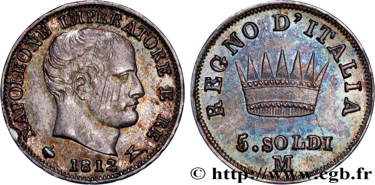 ITALIA - REINO DE ITALIA - NAPOLEóNE I 5 Soldi 1812 Milan EBC 