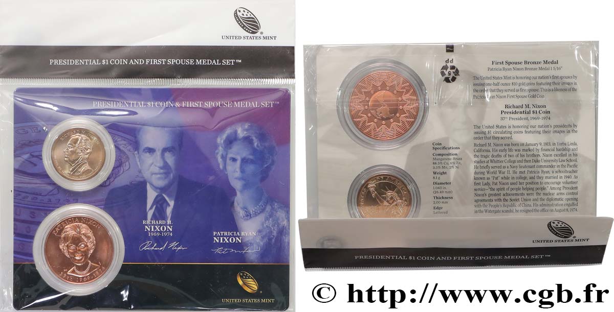 STATI UNITI D AMERICA PRESIDENTIAL 1 Dollar - NIXON - 1 monnaie et 1 médaille de l’épouse du Président n.d.  FDC 