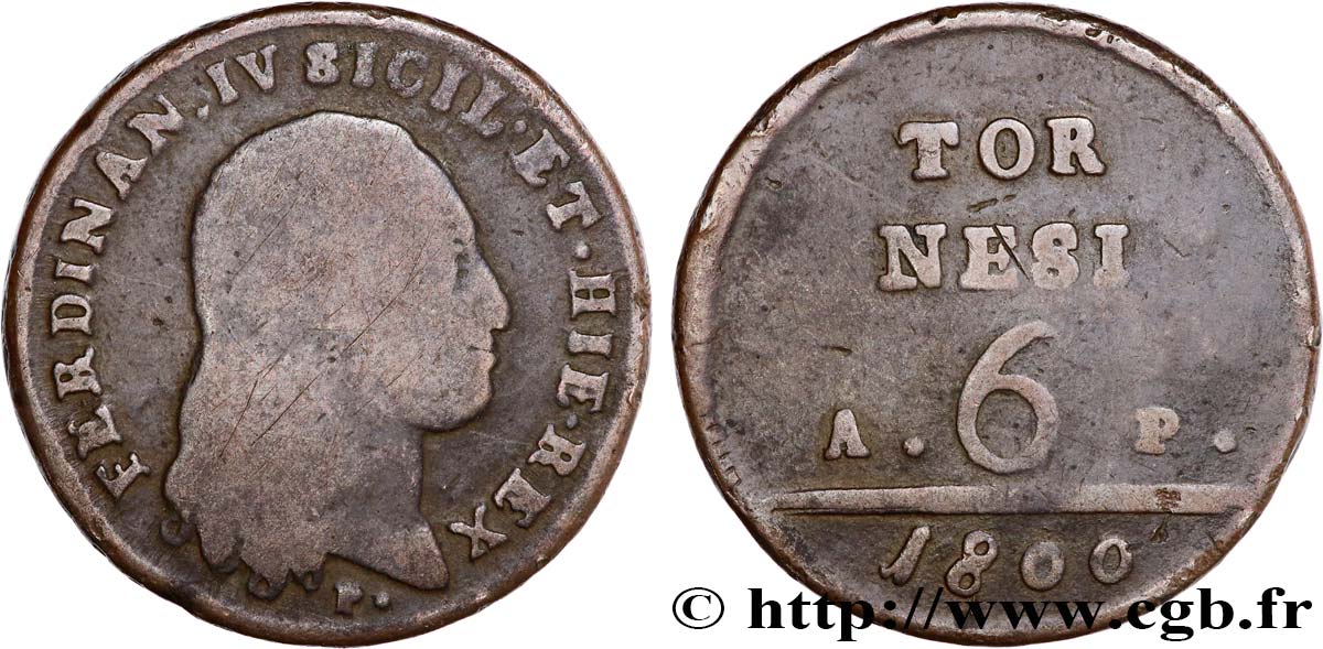 ITALIA - REGNO DI NAPOLI 6 Tornesi Ferdinand IV 1800  MB 