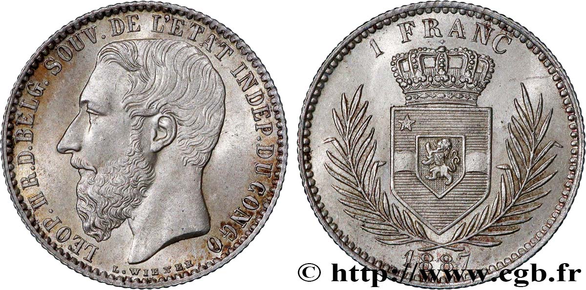 BELGIO - STATO LIBERO DEL CONGO 1 franc 1887  SPL 