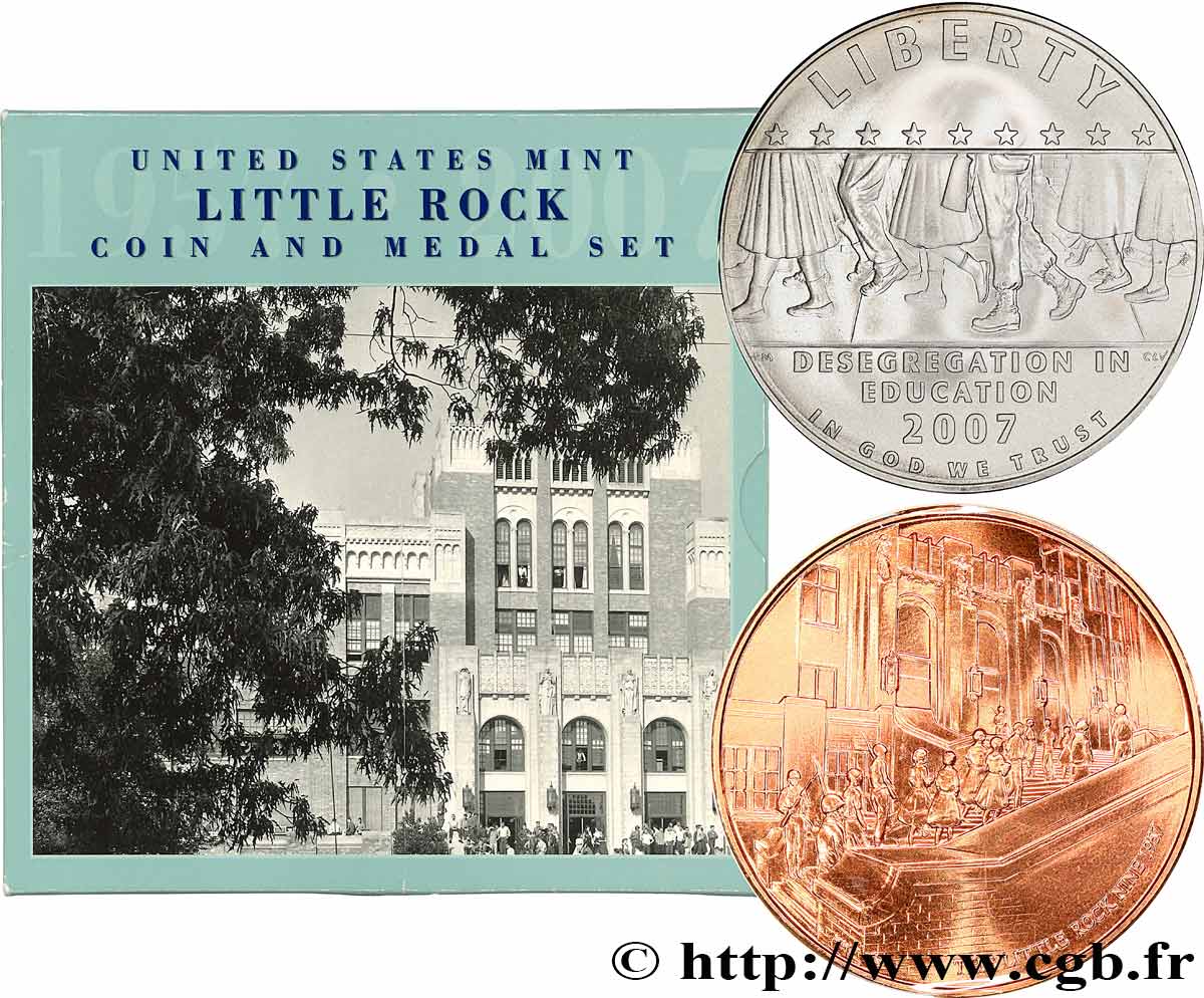 ÉTATS-UNIS D AMÉRIQUE 1 Dollar - Little Rock Central High School -Desagregation + 1 médaille 2007 Philadelphie FDC 