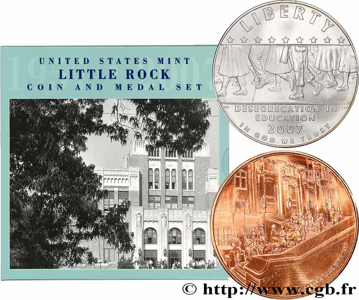 ESTADOS UNIDOS DE AMÉRICA 1 Dollar - Little Rock Central High School -Desagregation + 1 médaille 2007  FDC 
