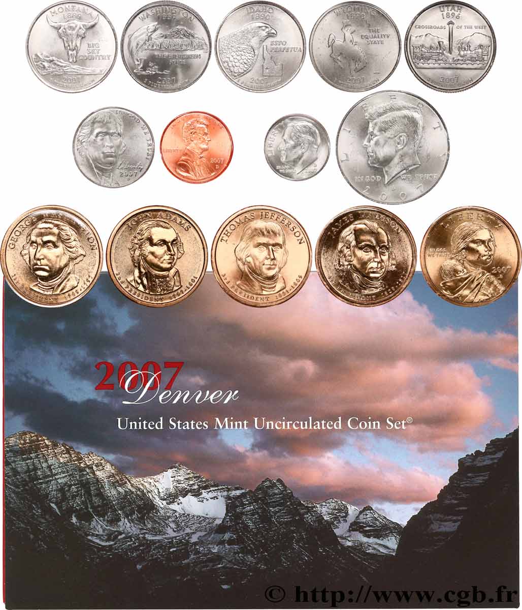 UNITED STATES OF AMERICA Série 14 monnaies 2007 Denver MS 