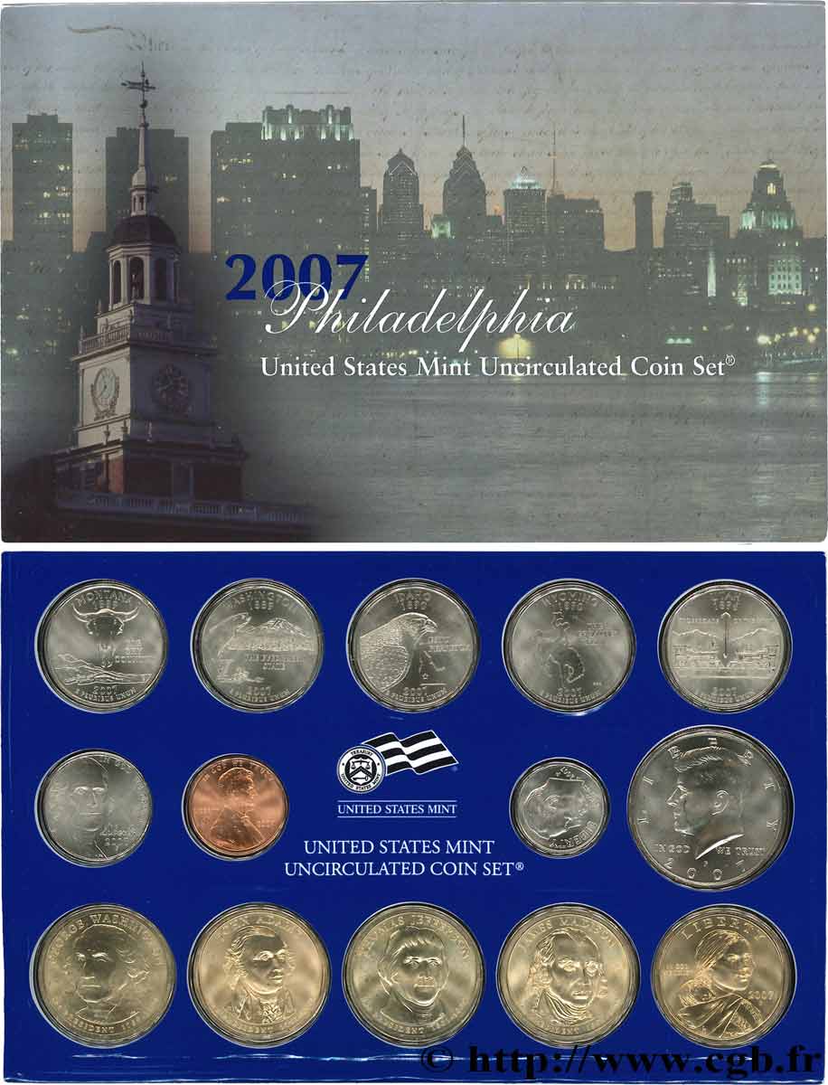 UNITED STATES OF AMERICA Série 14 monnaies 2007 Philadelphie MS 