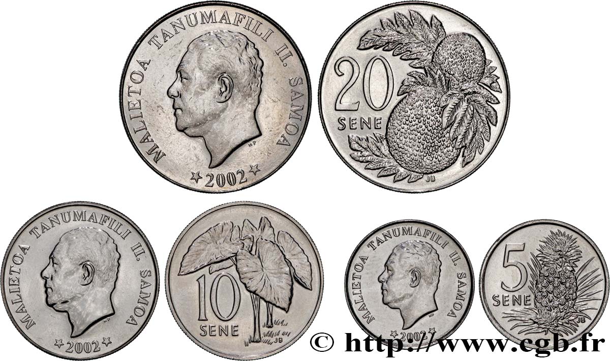 SAMOA Ouest Lot de 3 monnaies 5, 10 et 20 Sene Malietoa Tanumafili II 2002  SPL 