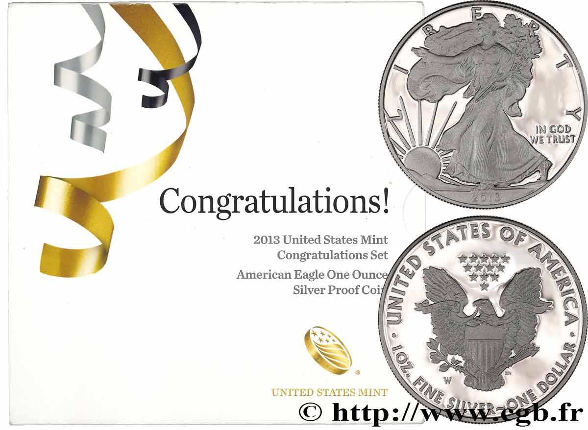 ESTADOS UNIDOS DE AMÉRICA 1 Dollar (1 Once) type Liberty Silver Eagle - CONGRATULATION SET 2013 West Point FDC 