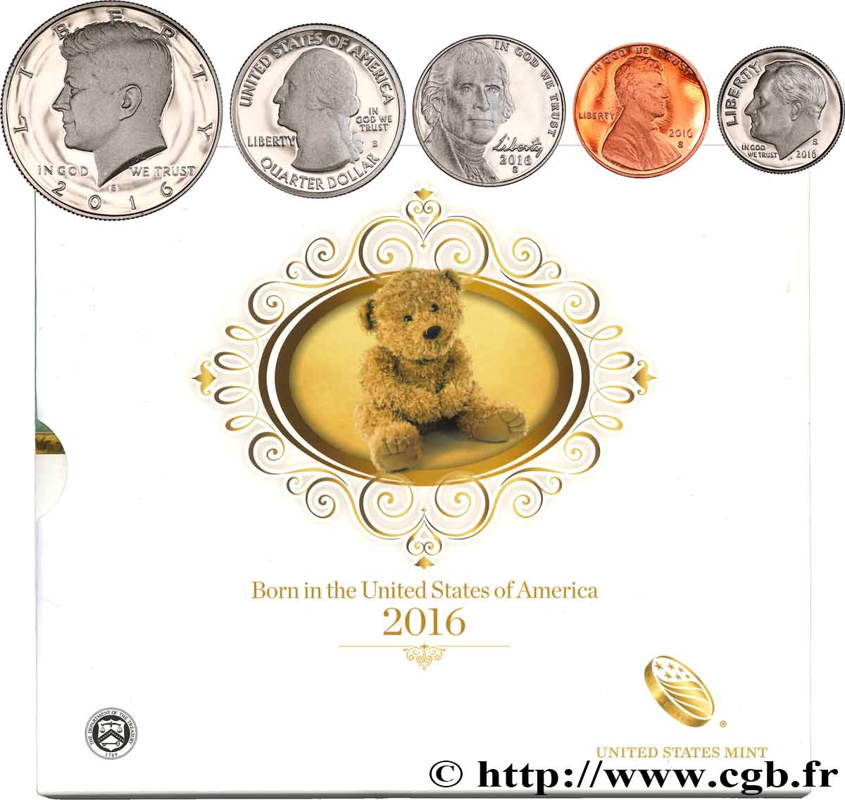 ÉTATS-UNIS D AMÉRIQUE BORN IN THE USA COIN SET - PROOF - 5 monnaies 2016 S- San Francisco FDC 