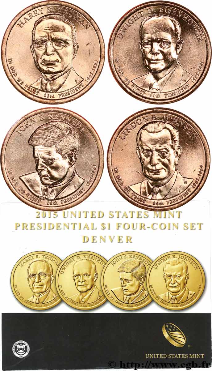 ÉTATS-UNIS D AMÉRIQUE PRESIDENTIAL SET - 1 Dollar - 4 monnaies 2015 Denver FDC 