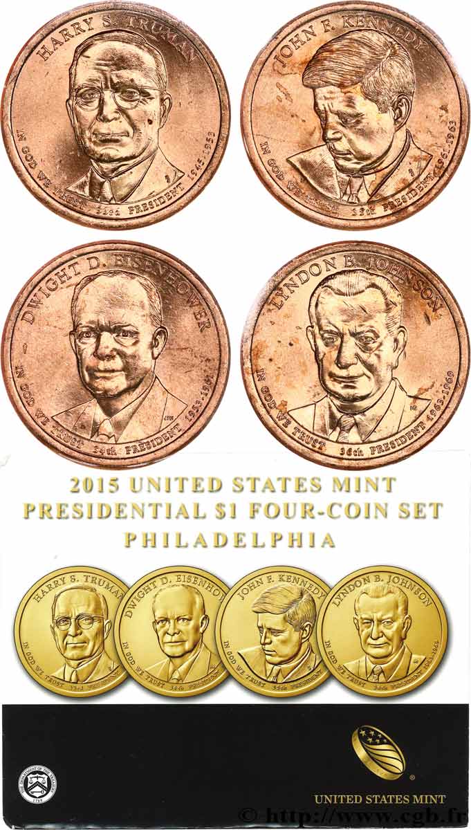 ÉTATS-UNIS D AMÉRIQUE PRESIDENTIAL SET - 1 Dollar - 4 monnaies 2015 Philadelphie FDC 