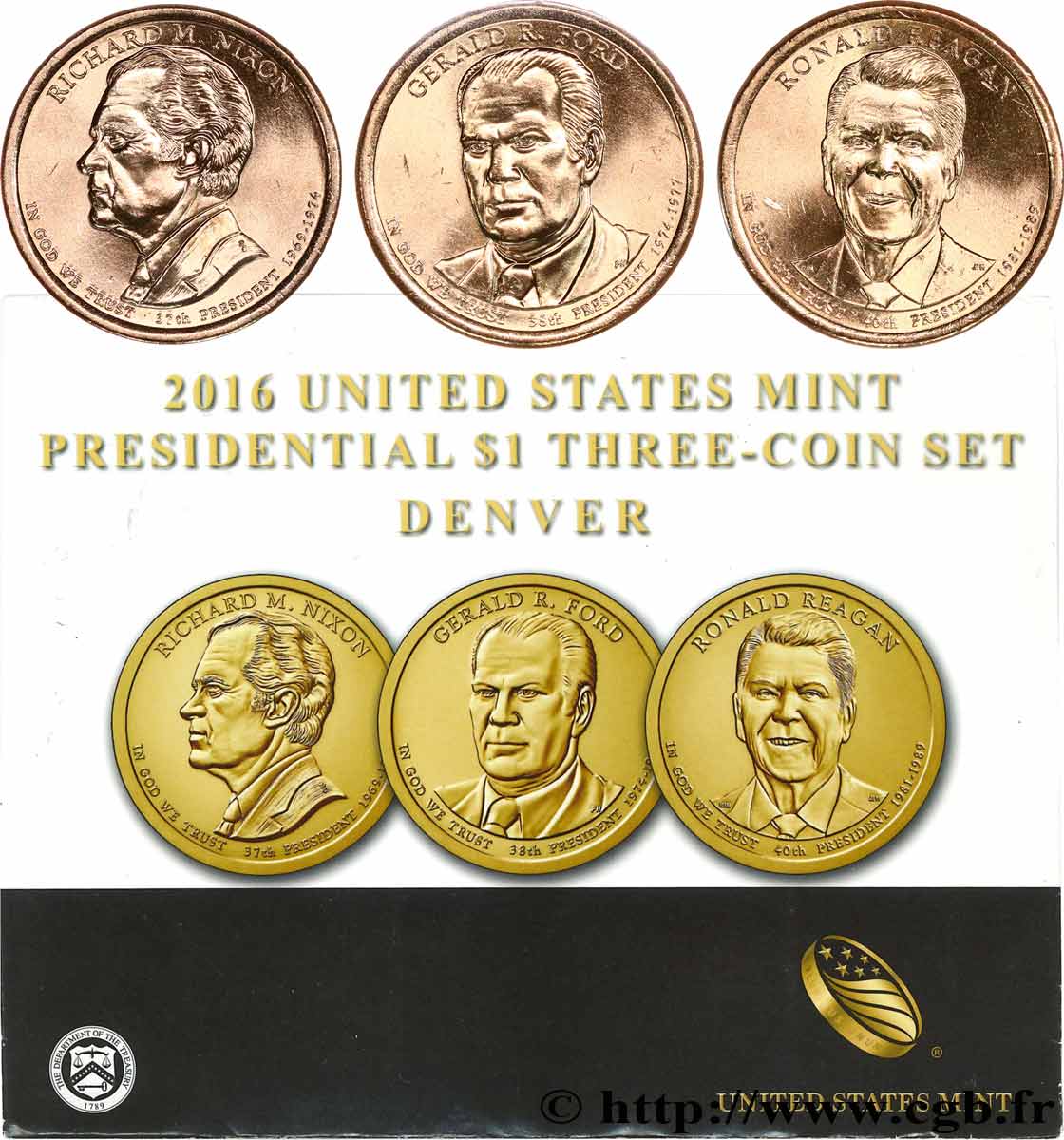ÉTATS-UNIS D AMÉRIQUE PRESIDENTIAL SET - 1 Dollar - 3 monnaies 2016 Denver FDC 