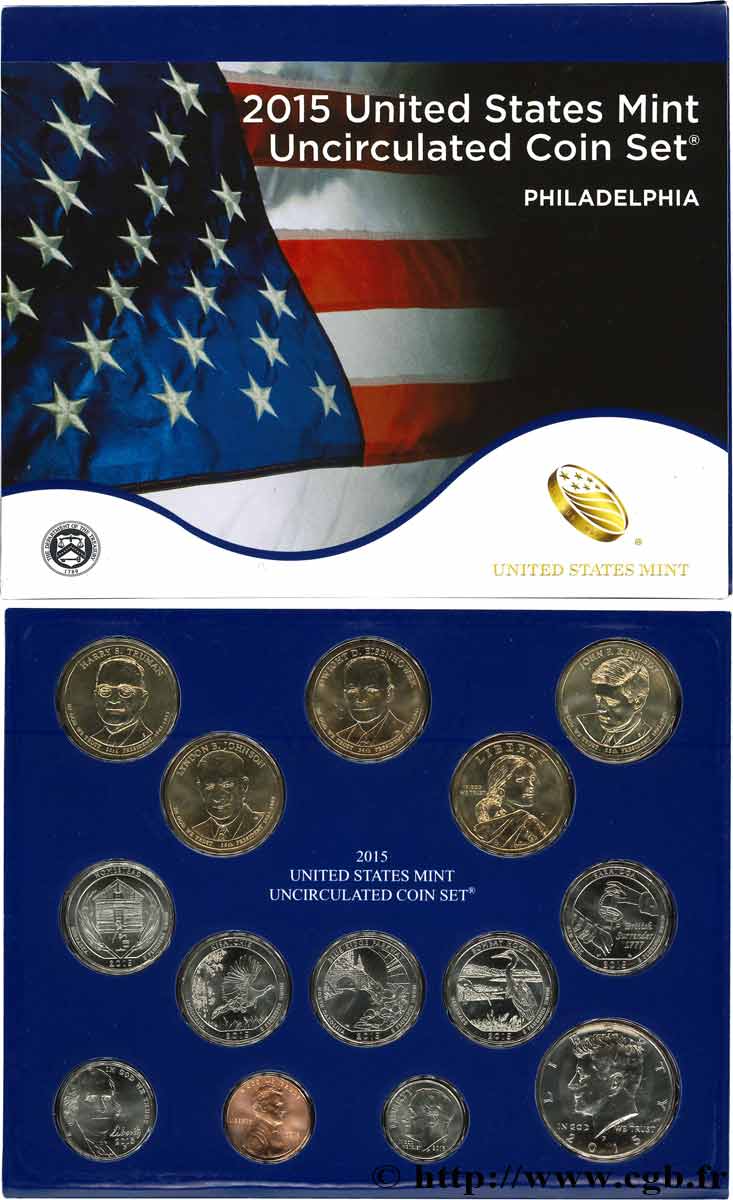 ÉTATS-UNIS D AMÉRIQUE Série 14 monnaies 2015 Philadelphie FDC 