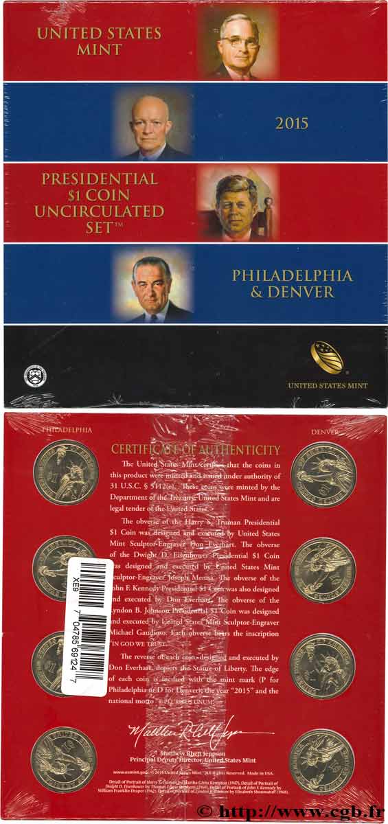 STATI UNITI D AMERICA PRESIDENTIAL SET - 1 Dollar - 8 monnaies 2015  FDC 