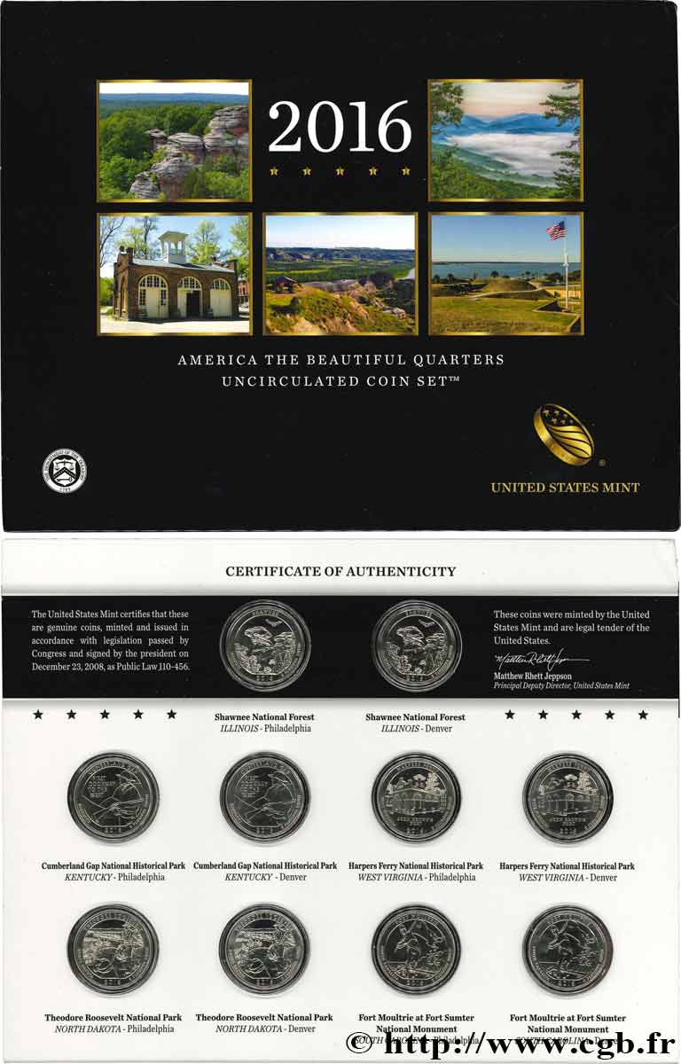 ÉTATS-UNIS D AMÉRIQUE AMERICAN THE BEAUTIFUL - QUARTERS SET - 10 monnaies 2016  FDC 