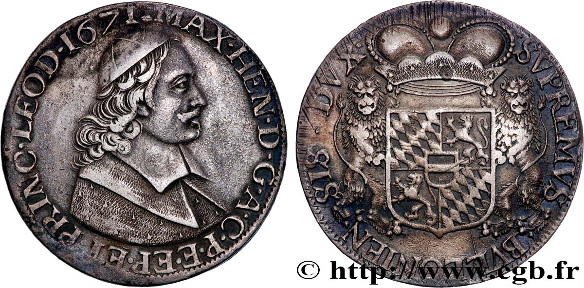 BISHOPRIC OF LIEGE - MAXIMILIAN HENRY OF BAVARIA Ducaton, 2e type 1671 Liège XF 