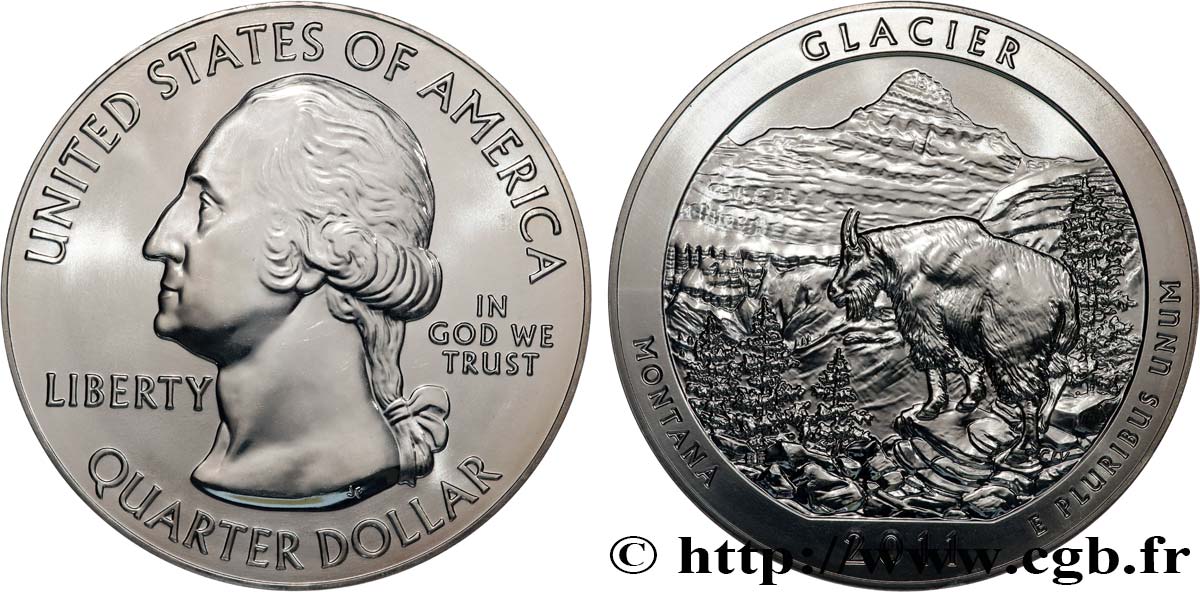 ÉTATS-UNIS D AMÉRIQUE 25 cent - 5 onces d’argent FDC - GLACIER - Montana 2011  SPL 