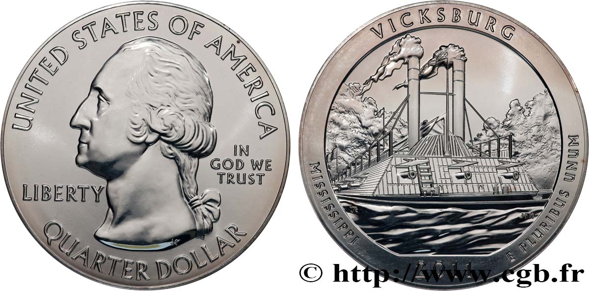 UNITED STATES OF AMERICA 25 cent - 5 onces d’argent FDC - VICKSBURG - Mississippi 2011  MS 