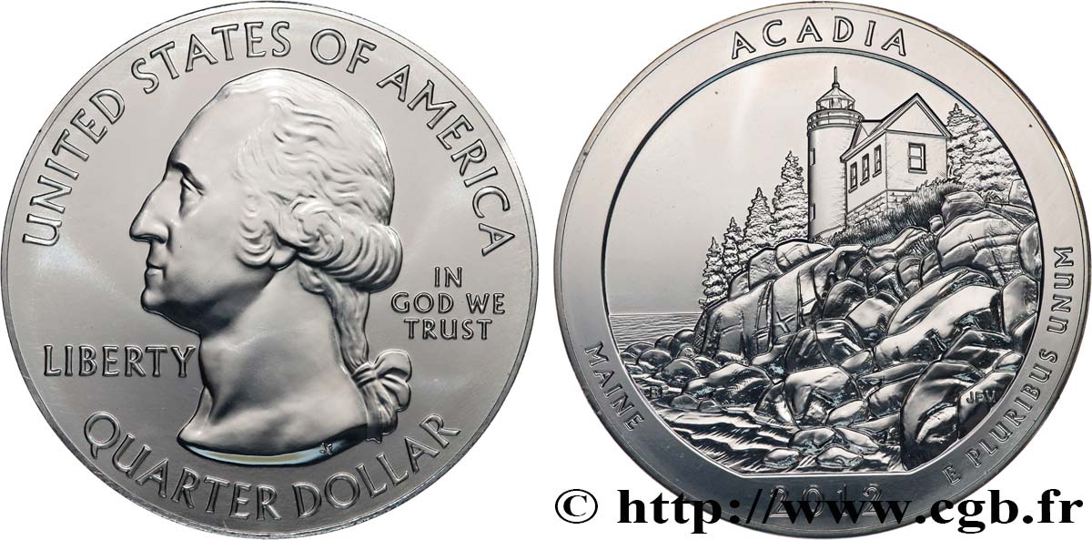 ÉTATS-UNIS D AMÉRIQUE 25 cent - 5 onces d’argent FDC - ACADIA - Maine 2012  SPL 