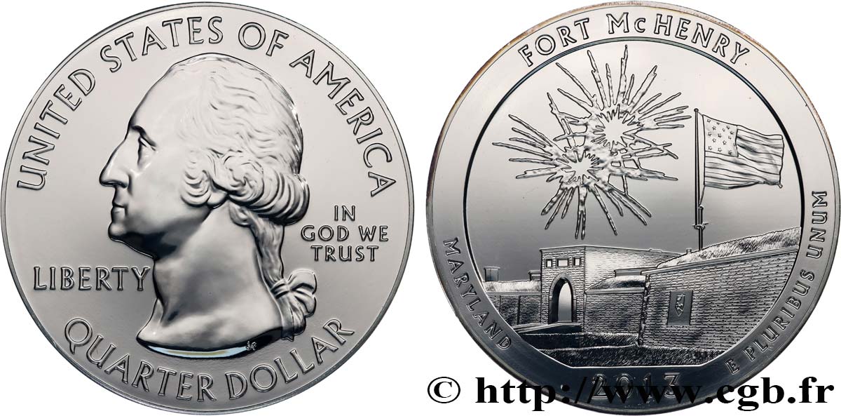 UNITED STATES OF AMERICA 25 cent - 5 onces d’argent FDC - FORT MC HENRY - Maryland 2013  MS 