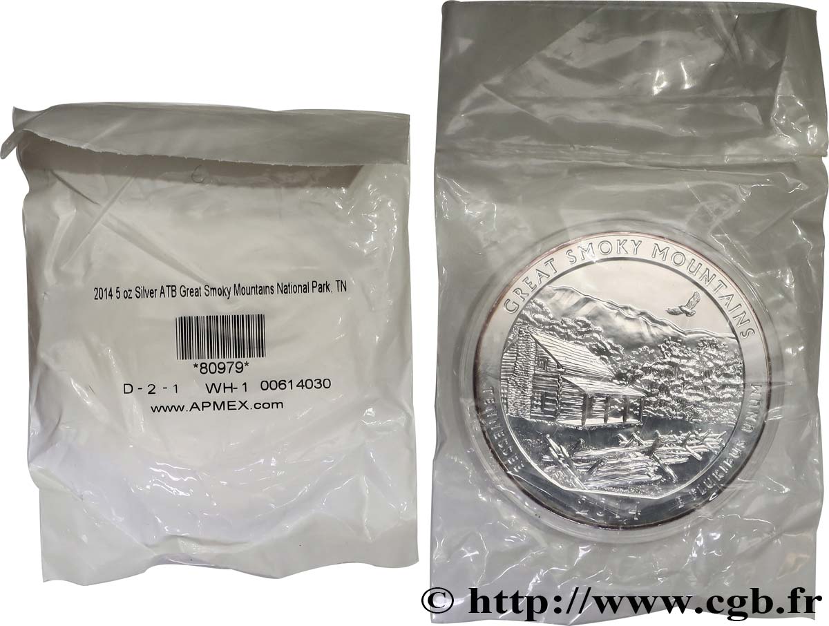 UNITED STATES OF AMERICA 25 cent - 5 onces d’argent FDC - GREAT SMOKY MOUNTAINS - Tennessee 2014  MS 