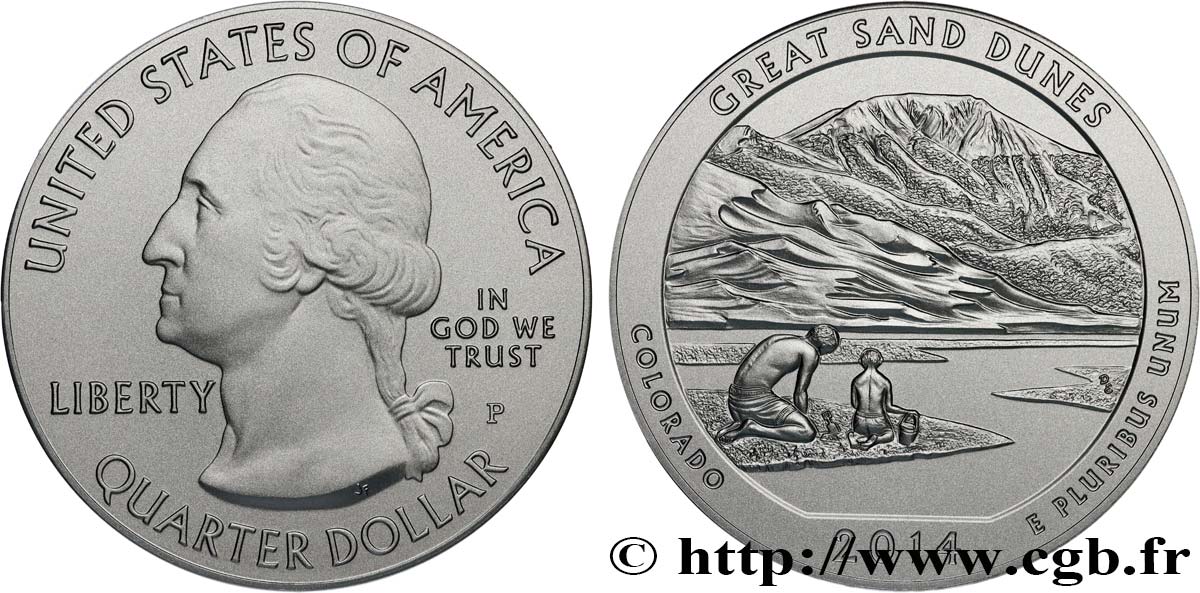 ÉTATS-UNIS D AMÉRIQUE 25 cent - 5 onces d’argent FDC - GREAT SAND DUNES - Colorado 2014 Philadelphie SPL 