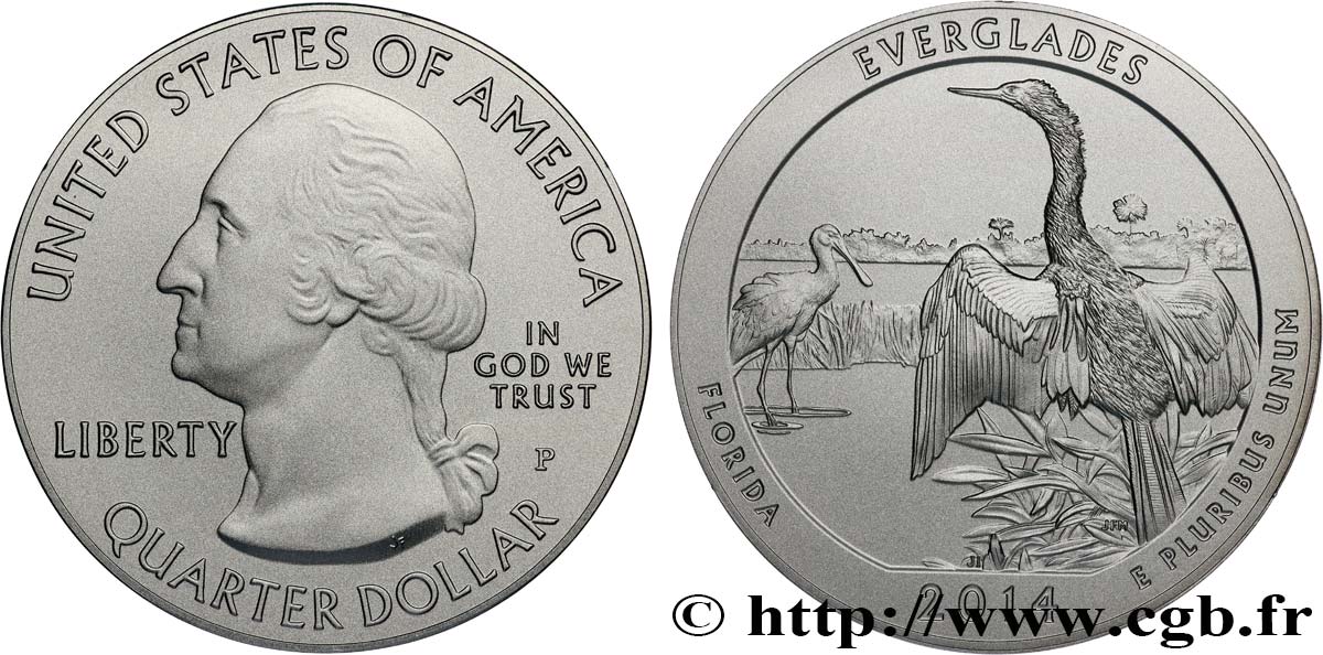 STATI UNITI D AMERICA 25 cent - 5 onces d’argent FDC - EVERGLADES - Florida 2014 Philadelphie MS 