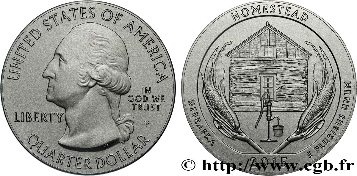 STATI UNITI D AMERICA 25 cent - 5 onces d’argent FDC - HOMESTEAD - Nebraska 2015  MS 