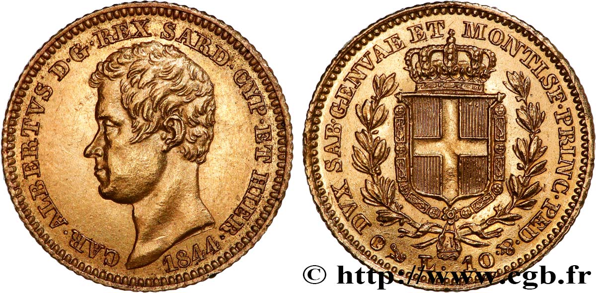 ITALY - KINGDOM OF SARDINIA - CHARLES-ALBERT 10 Lire 1844 Gênes AU 