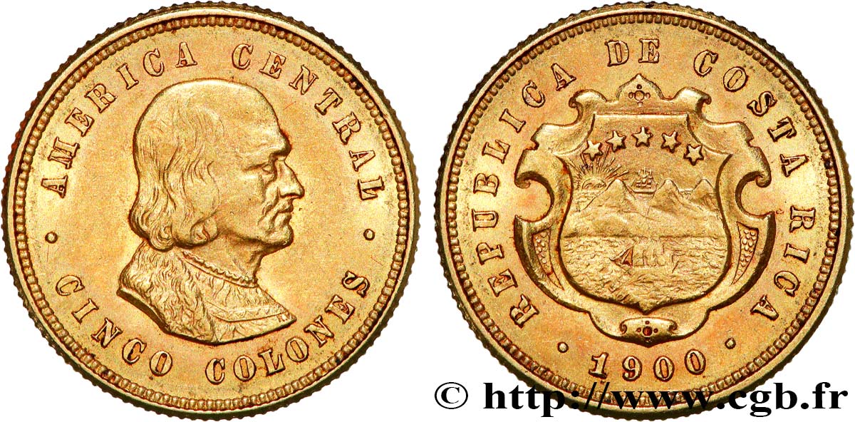 COSTA RICA 5 Colones 1900 San José TTB 