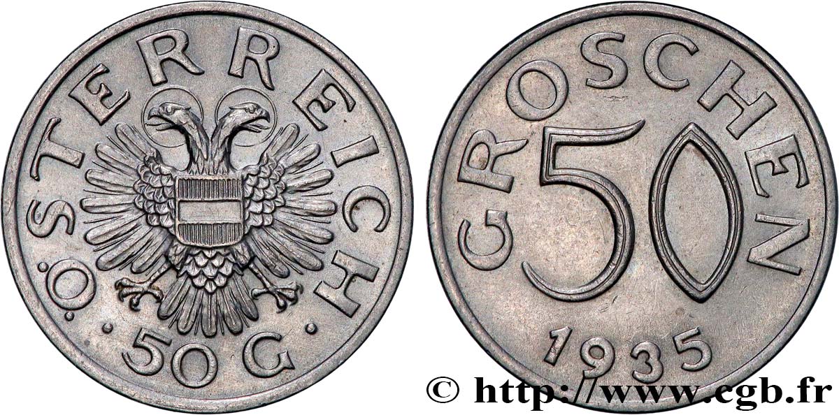 AUSTRIA 50 Groschen 1935  AU 