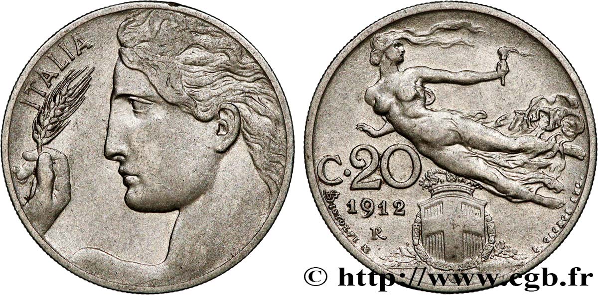 ITALIE 20 Centesimi Italie / allégorie de la Liberté 1912 Rome - R TTB+ 