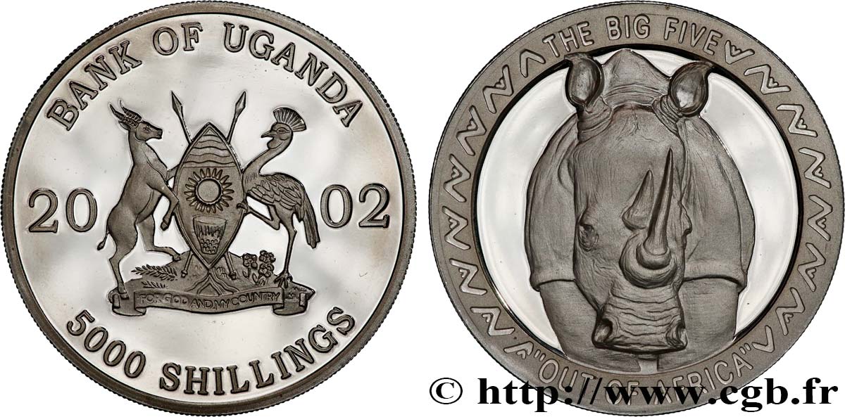 OUGANDA 5000 Shillings Proof Rhinocéros 2002  FDC 