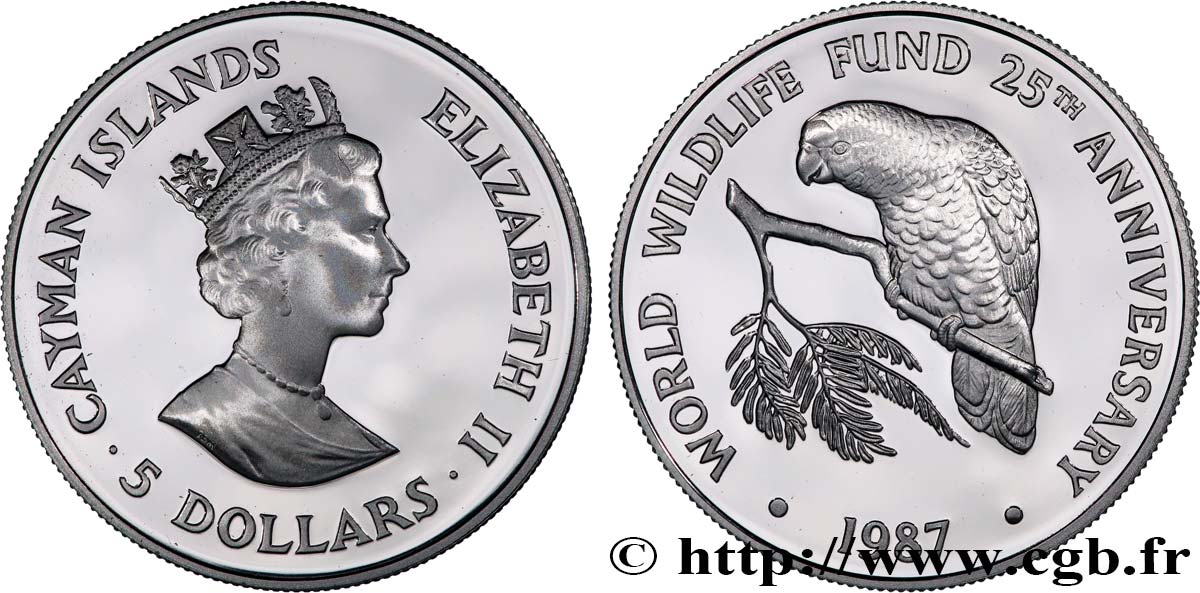 CAYMAN ISLANDS 5 Dollar Proof Perroquet 1987  MS 