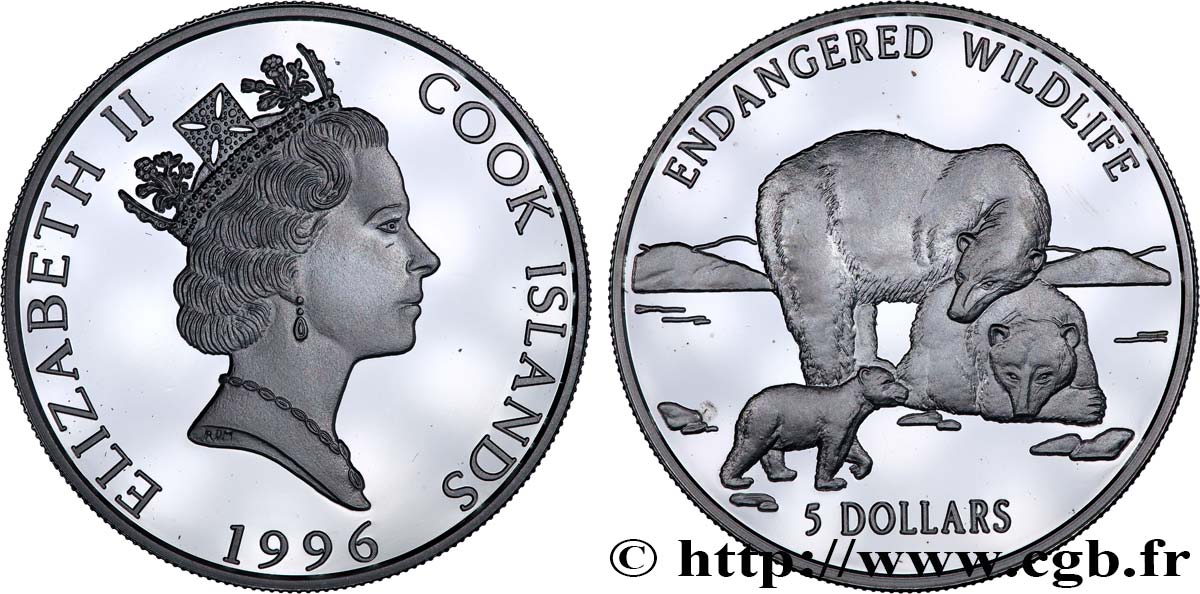 COOK ISLANDS 5 Dollars Proof Ours polaires 1996  MS 
