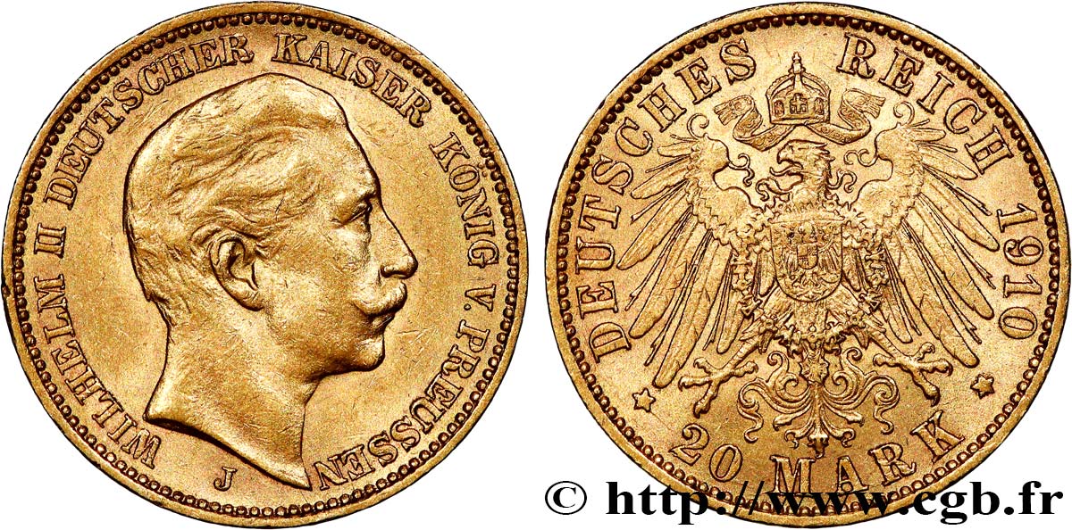 INVESTMENT GOLD 20 Mark Guillaume II 1910 Berlin fVZ 