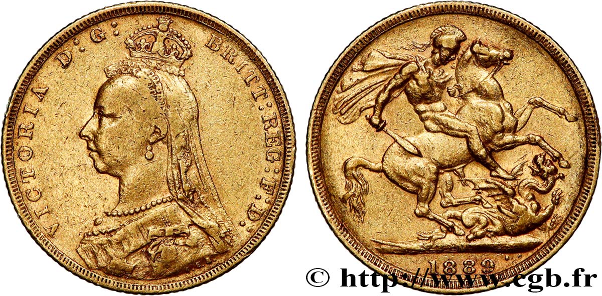 INVESTMENT GOLD 1 Souverain Victoria buste du jubilé 1889 Melbourne VF 