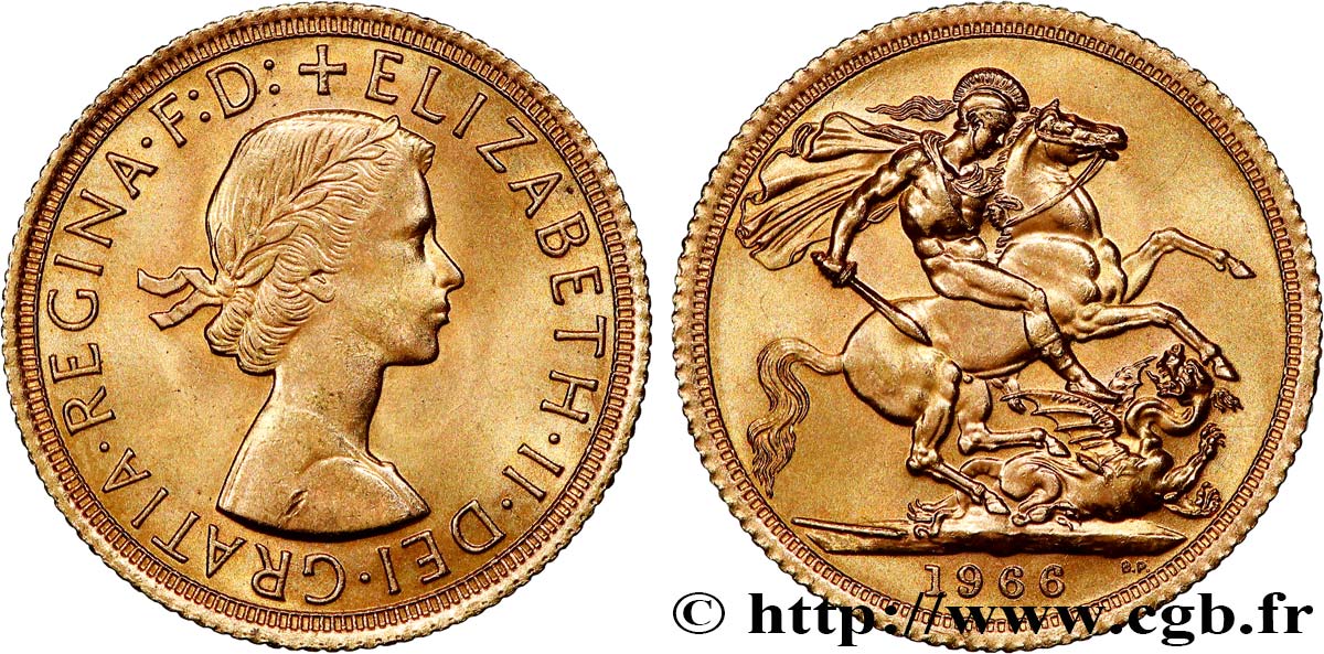 INVESTMENT GOLD 1 Souverain Élisabeth II 1966 Londres MS 