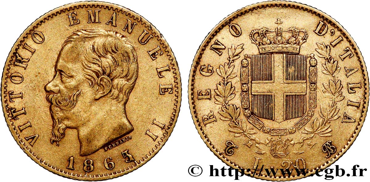 INVESTMENT GOLD 20 Lire Victor Emmanuel II 1863 Turin BB 