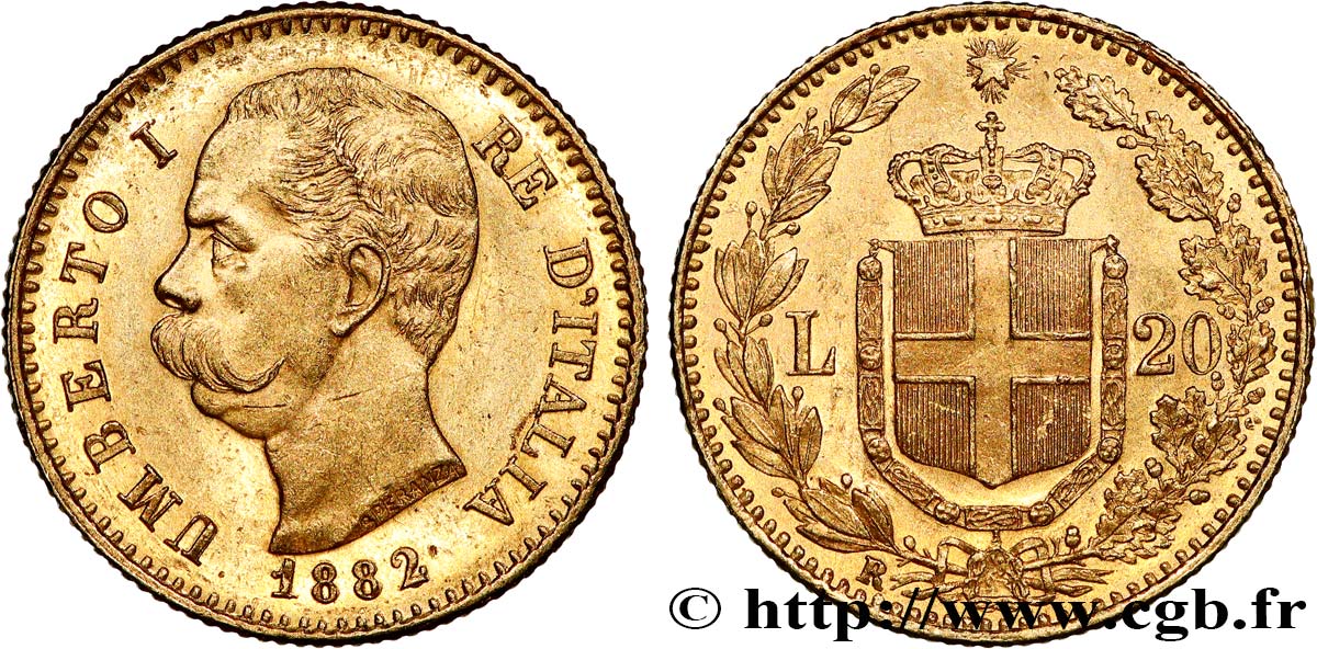 INVESTMENT GOLD 20 Lire Umberto Ier 1882 Rome VZ 