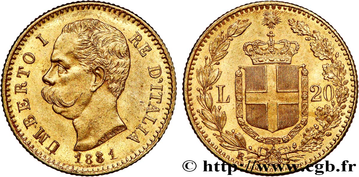 OR, PALLADIUM ET PLATINE INVESTISSEMENT 20 Lire Umberto Ier 1881 Rome  SUP 