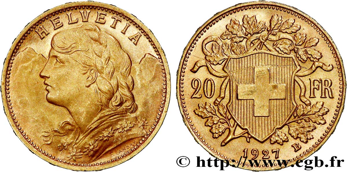 INVESTMENT GOLD 20 Francs or  Vreneli  1927 Berne SPL 