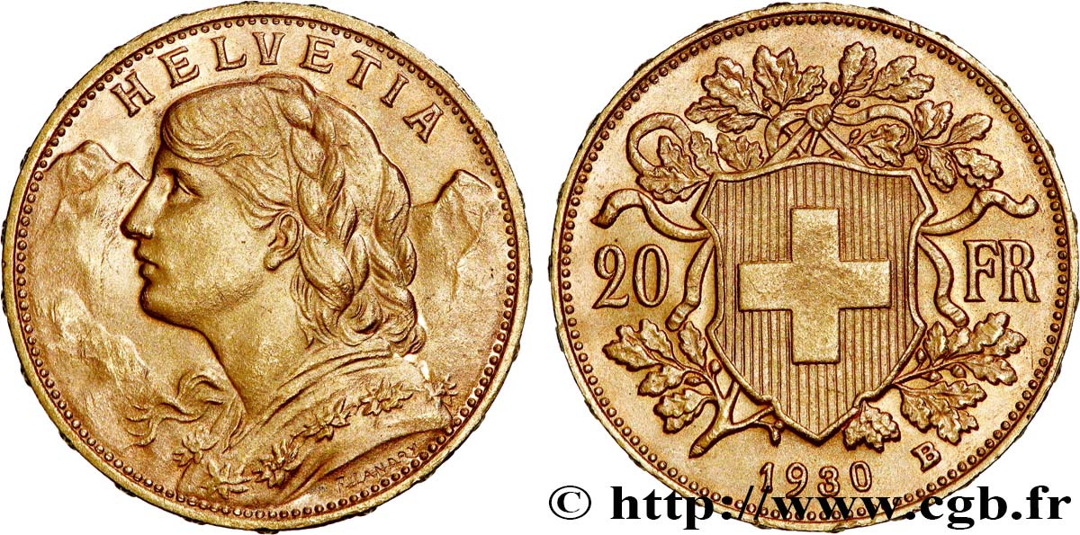 INVESTMENT GOLD 20 Francs  Vreneli  1930 Berne VZ 