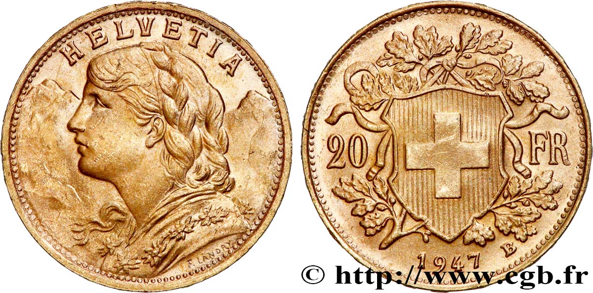 INVESTMENT GOLD 20 Francs or  Vreneli  1947 Berne VZ 