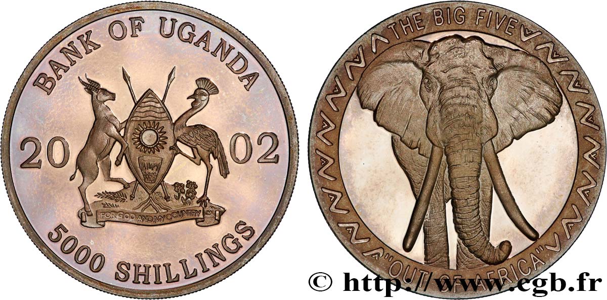 OUGANDA 5000 Shillings Proof Éléphant 2002  FDC 