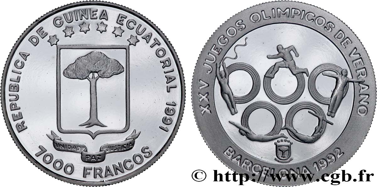 GUINEA ECUATORIAL 7000 Francos Proof XXVe Jeux Olympiques d’été - Barcelone 1992 1991  FDC 