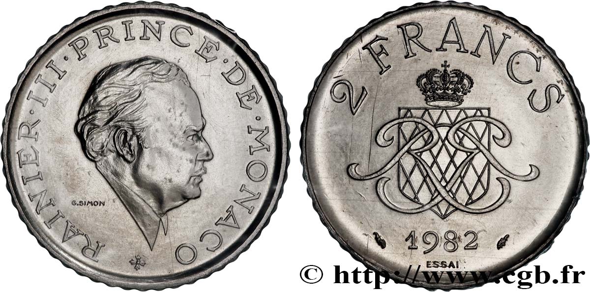 MONACO - PRINCIPALITY OF MONACO - RAINIER III Essai 2 Francs en argent  1982 Paris MS 