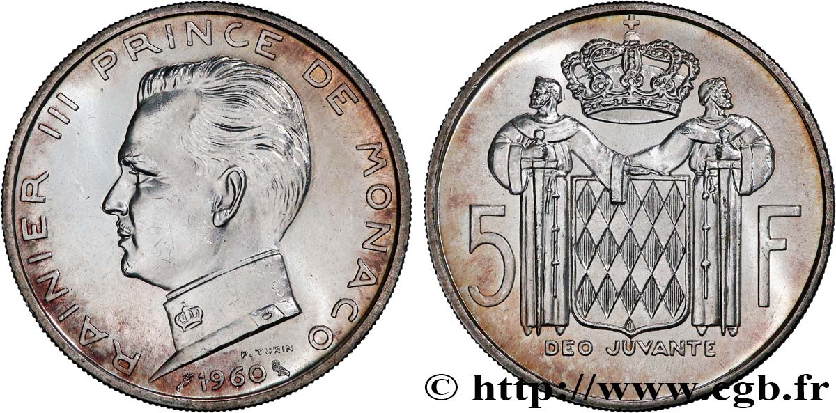 MONACO 5 Francs Rainier III 1960 Paris SUP 