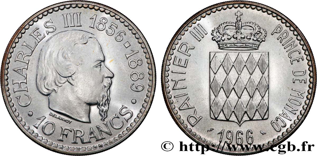 MONACO 10 Francs Charles III 1966 Paris SUP 