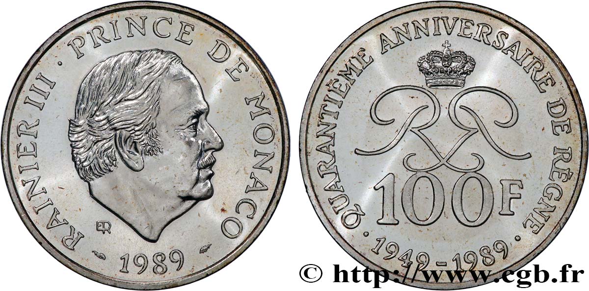 MONACO 100 Francs Rainier III 40e anniversaire de règne 1989 Paris SPL 