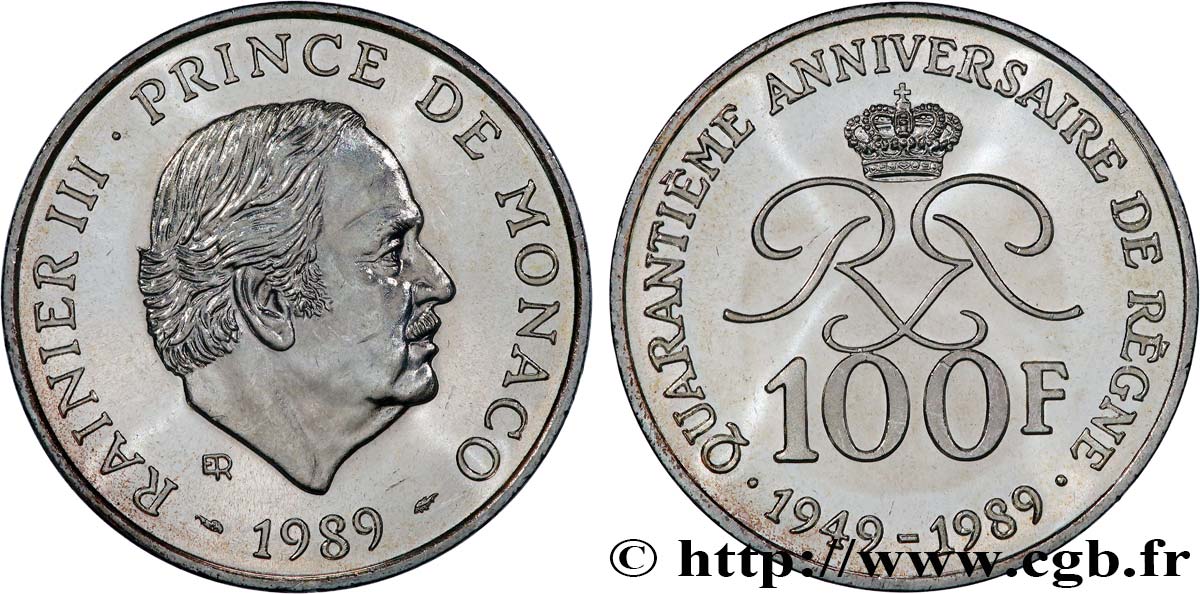 MONACO 100 Francs Rainier III 40e anniversaire de règne 1989 Paris SC 